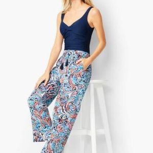 TALBOTS SHORELINE PAISLEY DRAWSTRING BEACH PANTS